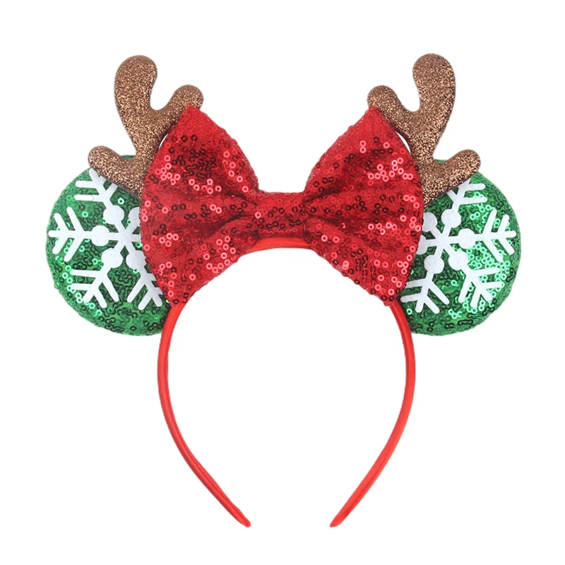 New Disney Christmas Mouse Ears Headband 5‘’Sequins Bow Hairband For Girls Festival Party Cosplay DIY Women Hair Accessories