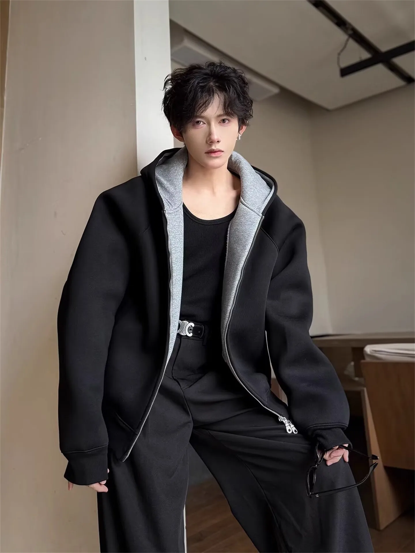 

Men's Hoodie Zipper Color Block Air Layered Jacket Casual Comfortable Windproof Polyester Fiber Long Sleeve Hooded Sweatshirt