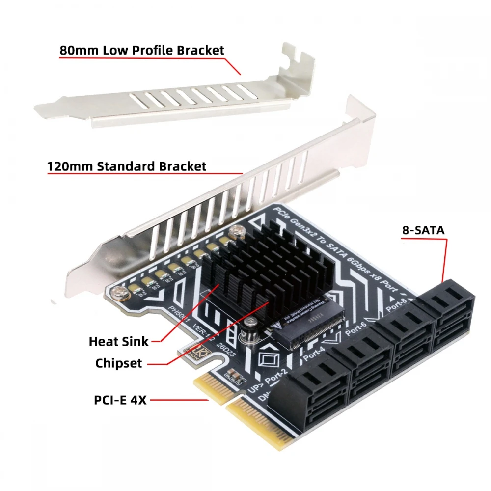 PCI-E 4.0 to SATA 3.0  Adapter Converter PCI Express 4X PCI-E 4.0 Regular 8-Ports SATA  6Gbps Disk Drive Extension Card
