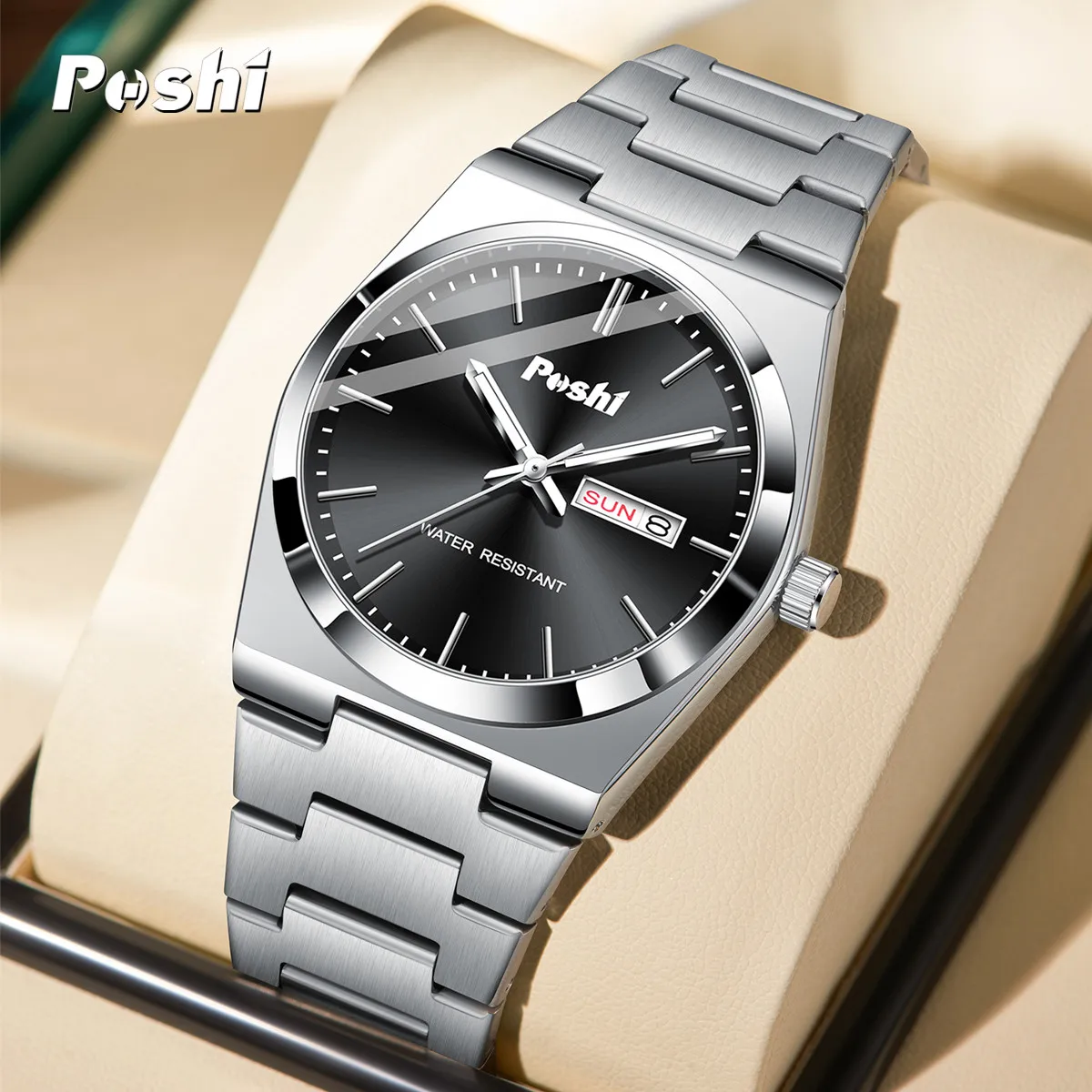 POSHI Fashion Watch for Man Luxury High Quality Quartz Wristwatch Week Date Display Original Brand Business Men\'s Clock With Box