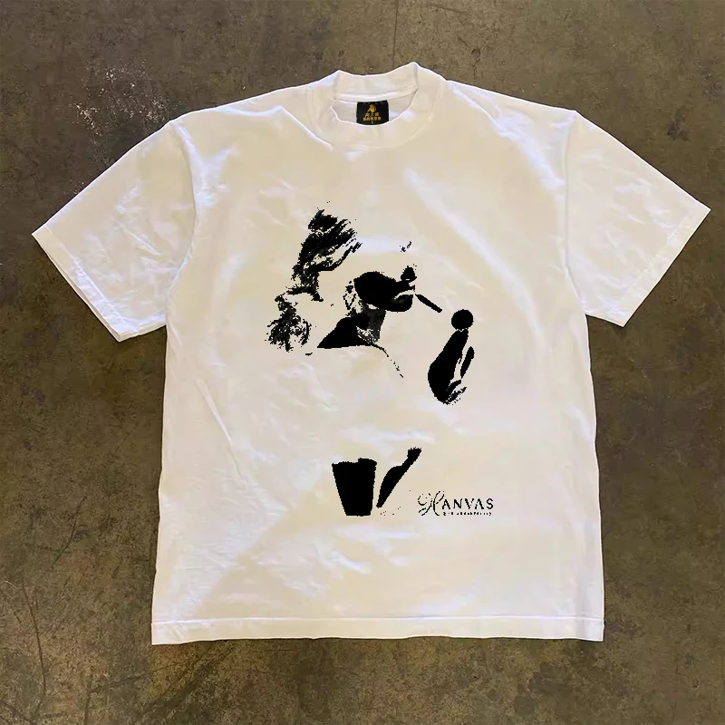 Loose Fit Cotton T-Shirt Unisex Short Sleeve Double Thread UPUPXIA Hero Print Sweat Absorbent round Neck Casual Summer Top