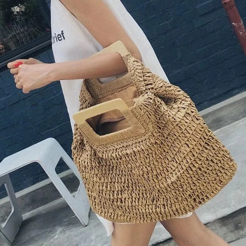 Handbag Vintage Bohemian Straw Bag for Women Summer Large Capacity Beach Handbag Rattan Handmade Kintted Travel Bags Bolsas