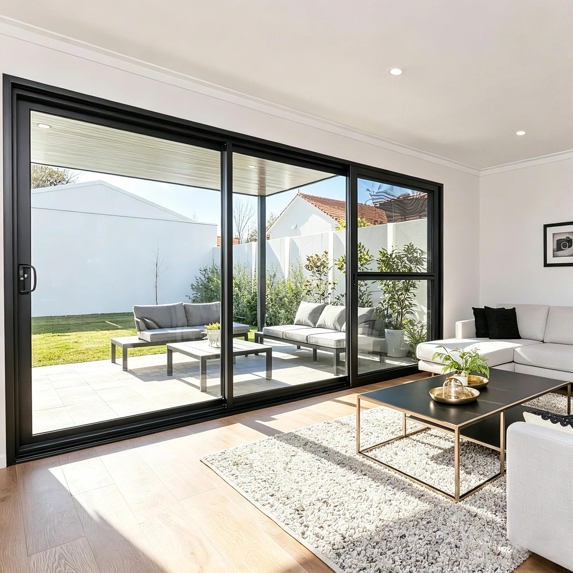 AS2047 Australia Standard Double Glazed Tempered Glass Commercial Windows for Living Room Aluminum Sliding Doors