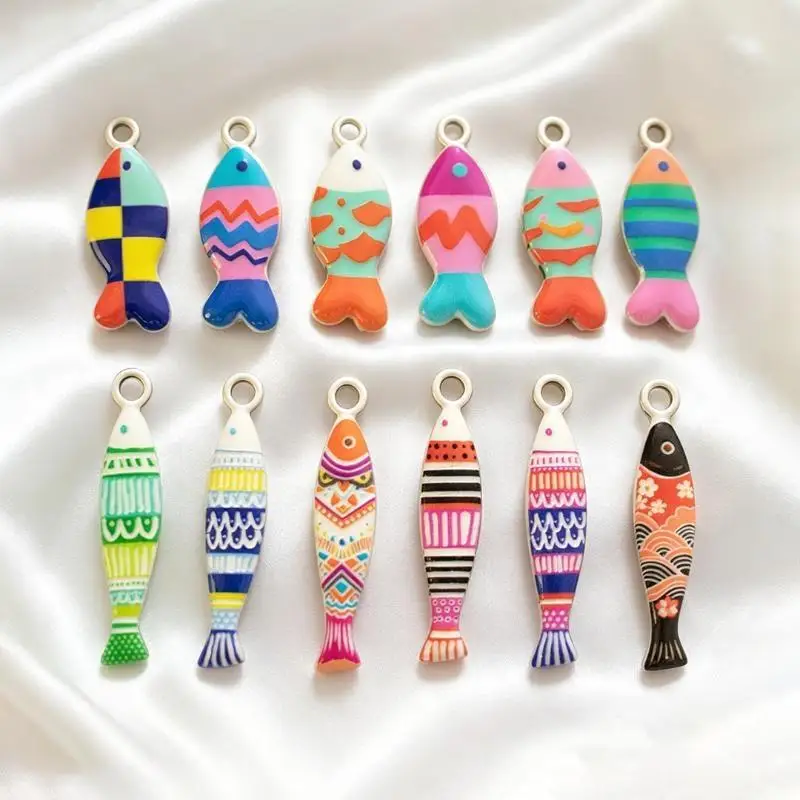 5 Stück Emaille-Fisch-Anhänger aus Edelstahl, hypoallergen, für die Herstellung von Schmuck, Geschenke für Bastelfreunde. – Detail 7