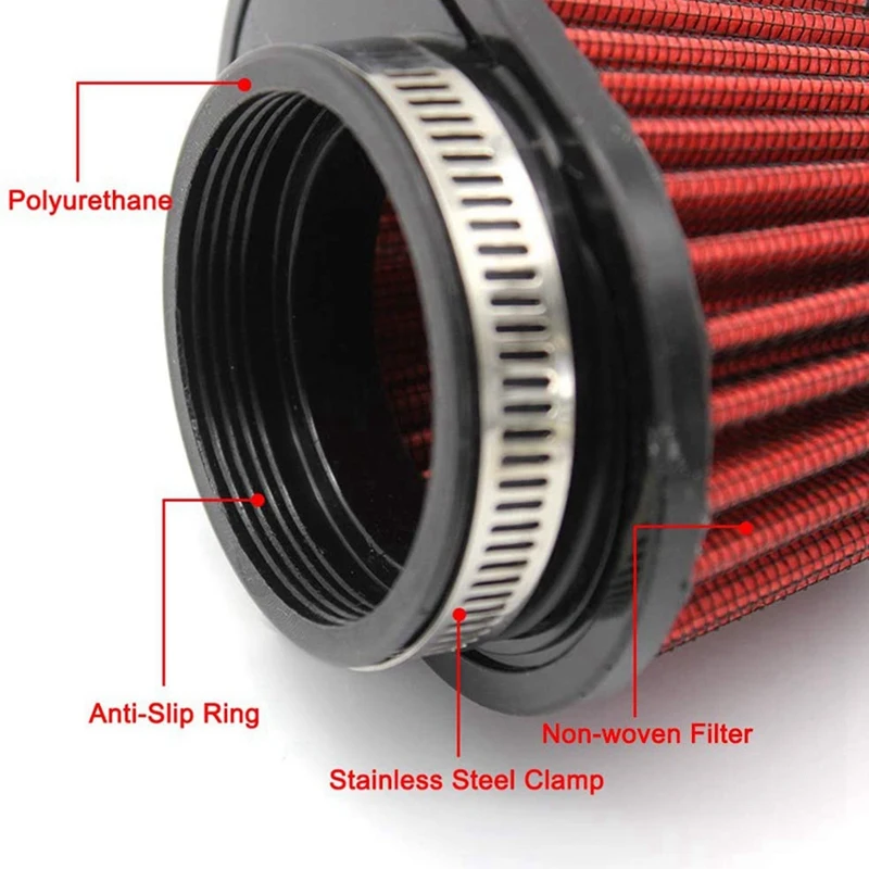 2Pcs Universal Round Tapered Car Motorcycle Air Filter 51Mm 2 Inch Intake Filter-Red