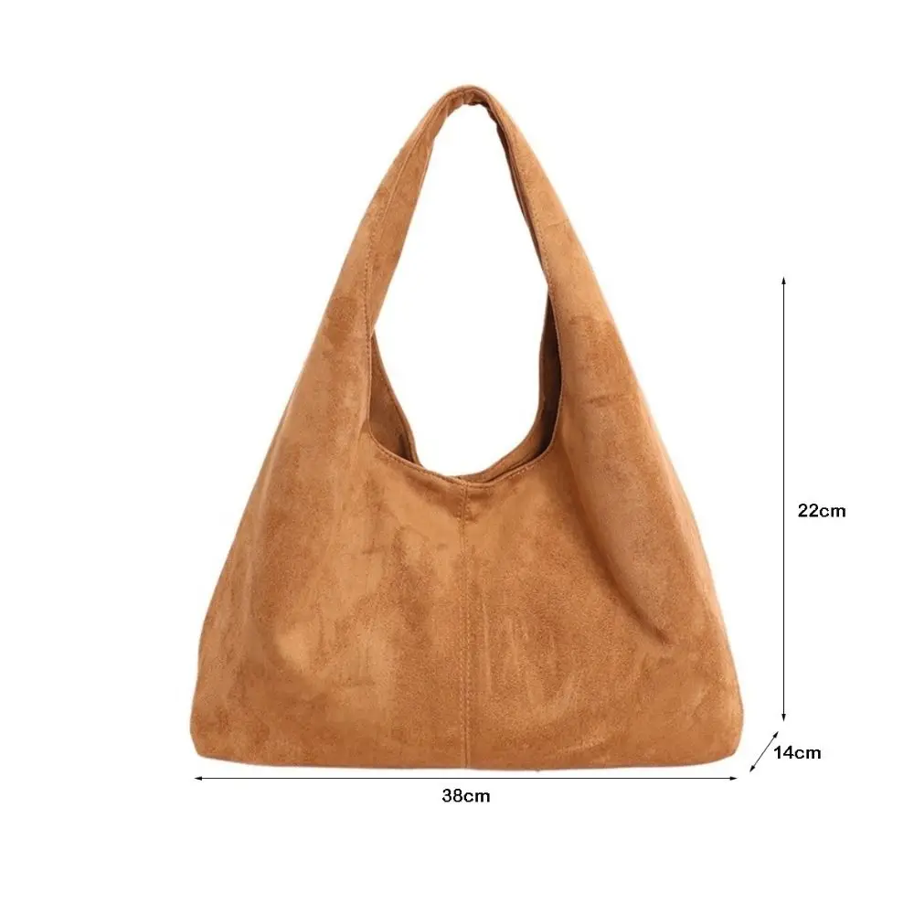 Lässige Retro-Damen-Schultertasche aus Wildleder mit großem Fassungsvermögen, einfarbige Shopper-Tasche – Detail 1