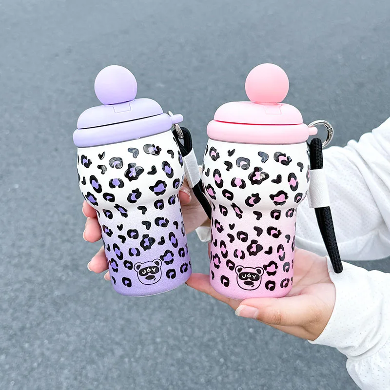 

1pc 350ML Stylish Leopard Print Series Water Cup, Suitable for Office, Outdoor Sports & Fitness,Portable with Hand Strap