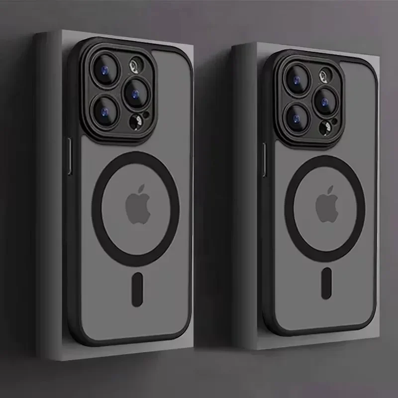 حافظة هاتف شفافة غير لامعة لهاتف آيفون 17 Air 16 14 13 12 11 Pro Max 15 Plus Magsafe غطاء شحن لاسلكي مغناطيسي Funda Coque