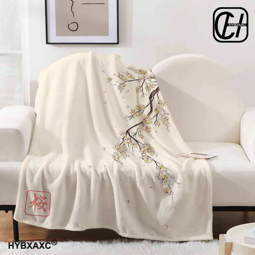 Japan Cherry Blossom Blanket Aesthetic Art Flannel Blanket Portable Home Travel Camping Sofa Picnic Sakura Flannel Blanket