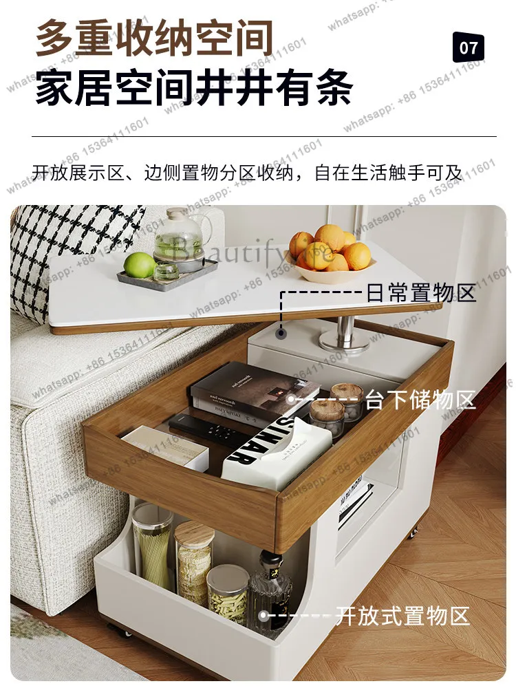 Cream wind movable solid wood storage sofa edge with roller lifting angle