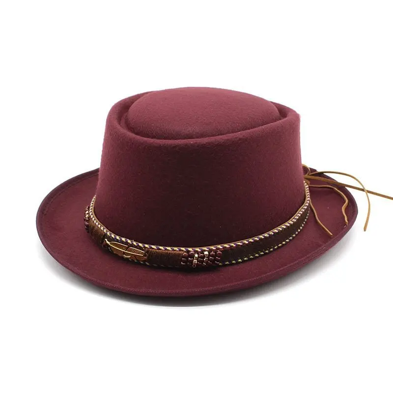 Hot Sale Felt Hat Round Ring Flat Brim Billycock Flat-top Hat Women Elegant Winter All-matching British Hat