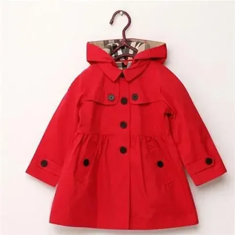 Children Girls Sweatshirt New Spring Autumn Birthday Present Long Style Hooded Coat for Girl Kids Jacket Red Windbreaker Coat