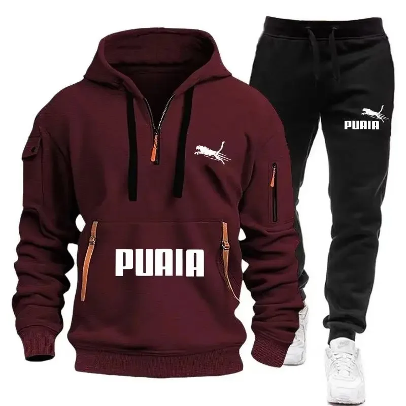 2026 New Style Men's Sport Clothing: Zippered Hooded Sweatshirt + Athletic Pants Set - Fall/Winter Men's Daily Casual Wear view 3