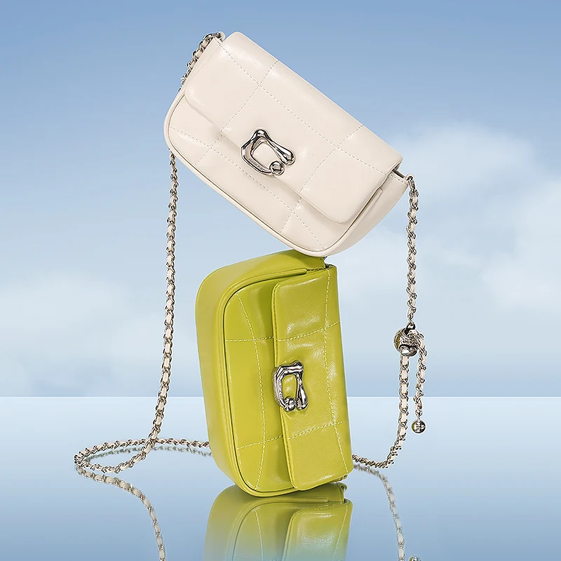 ITAMOOD Genuine Leather Crossbody Bag,Luxury Brand Shoulder Bag With Chain Strap,Unique Design Quilted Handbag
