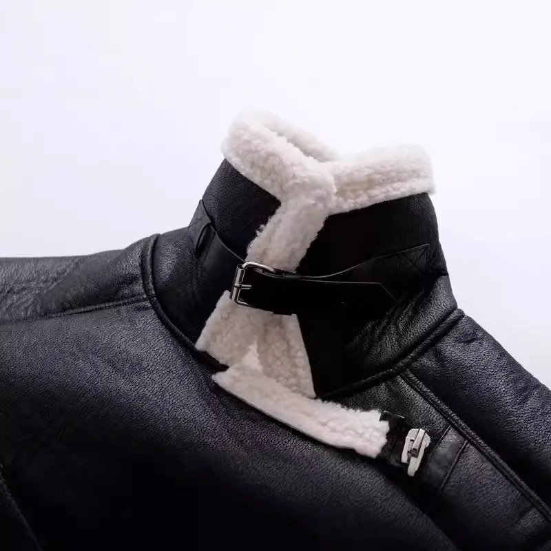 ZXRYXGS 2024 temperamen elegant coat high quality soft pu leather jackets Faux Lamb wool motorcycle winter coat Women's clothing