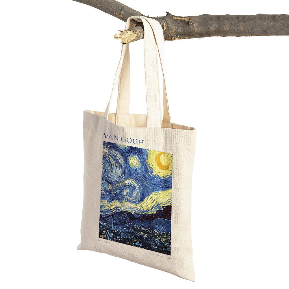 Van Gogh Almond Blossom Iris Starry Night Lady Shopping Bag Both Sided Geometric Eco Women Shopper Bags Casual Tote Handbags