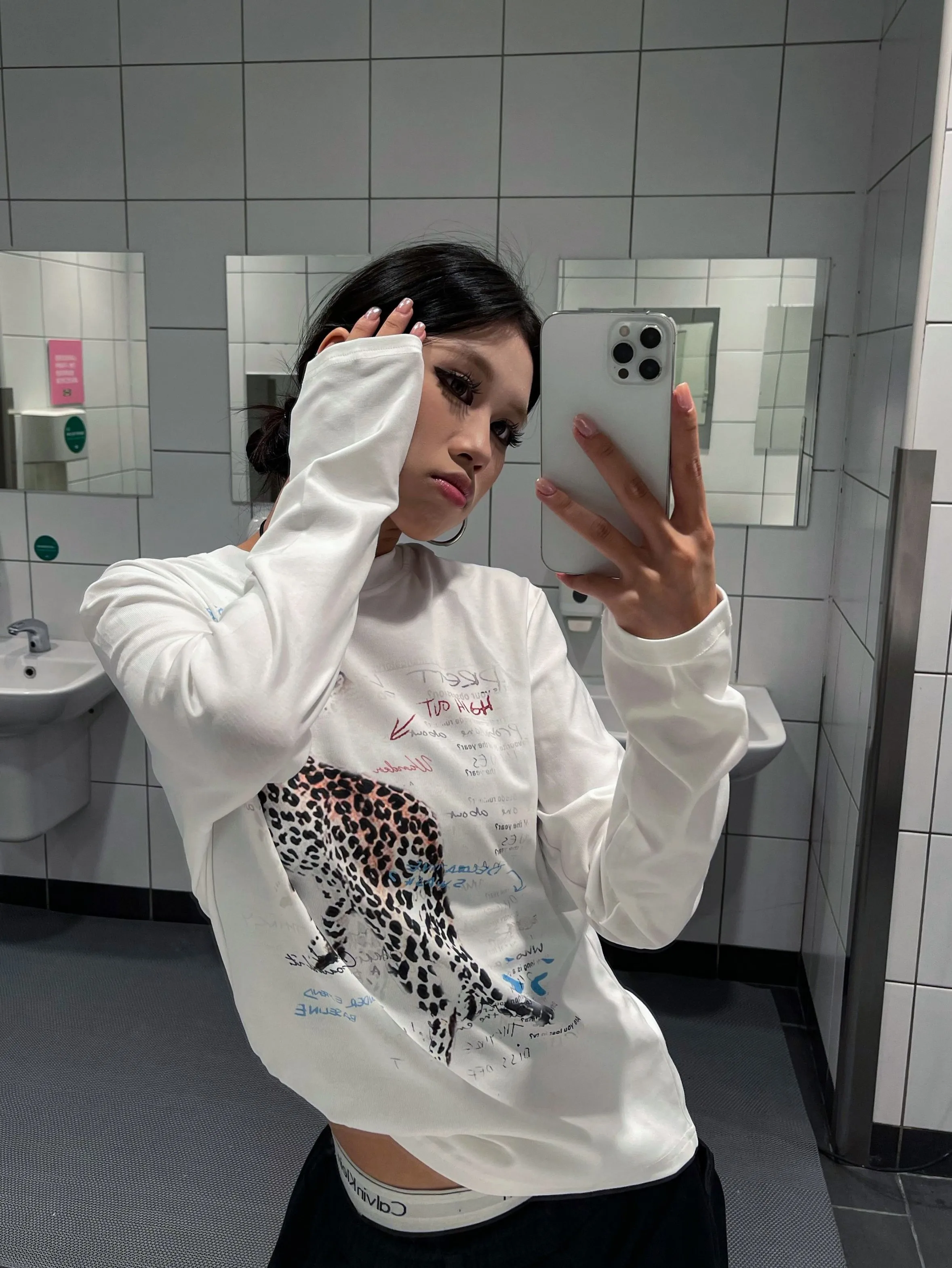 

Long Sleeved T Shirts Y2K Woman Womens Spring Bow Neck Gathered Waist Urban Lady Sleek Artistic Feminine Layered Subtle Soft Tee