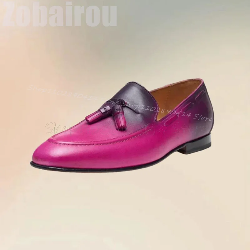 

Gradient Color Sewing Design Tassels Decor Loafers Fashion Slip On Men Shoes Luxury Handmade Party Feast Office Men Dress Shoes