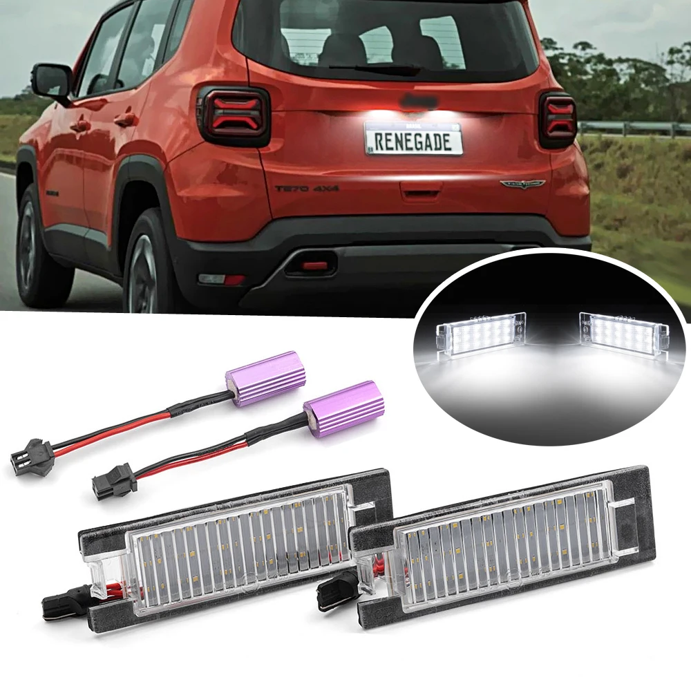 2Pcs Canbus LED License Plate Light for Jeep Renegade 2015-2021 White Car-Styling Number Lamp 12V OEM: 68247166AA