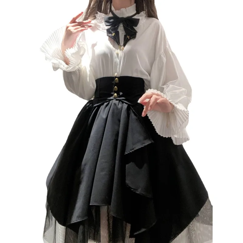 2025 اليابانية والكورية لوليتا القوطية قميص التنانير خمر Kawaii غير النظامية تأثيري ازياء حزام تنورة الشارع آلهة البدلة
