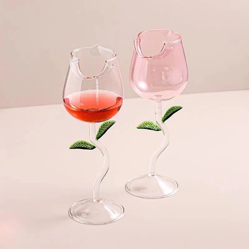 150/400ml Rose-Shaped Red Wine Glasses With Colored Leaves Creative Wine Goblet Crystal Champagne Cocktail Cup