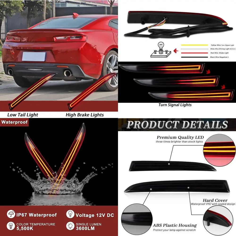 

Smoked Lens LED Rear Bumper Reflector Light for 2016-2024 Chevy Camaro, Traverse, Cadillac ATS, XT5, and Pontiac G8 - Tail Brake