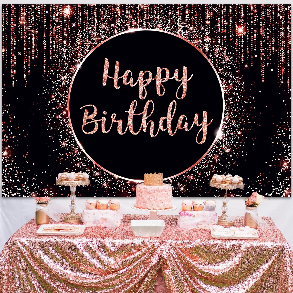 Black Gold Happy Birthday Backdrop 30 40 50 Year Old Birthday Party Decoration Adults Anniversary 30th 40th Birthday Background