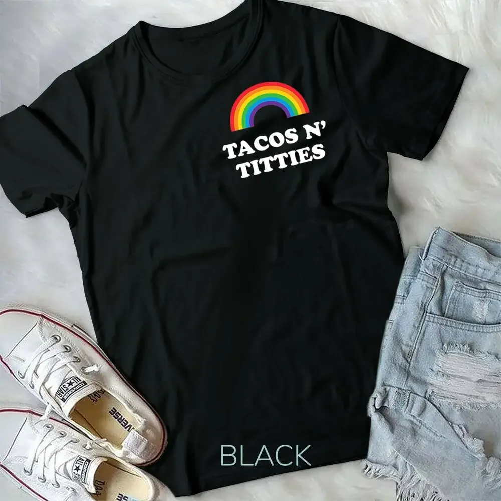 Tacos and Titties Funny LGBT Gay Pride Gifts Lesbian LGBTQ Unisex T-shirt High Quality 100%Cotton Short Sleeve