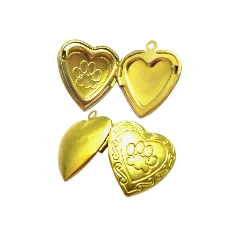 Wholesale 20pc/lot DIY Cute Paw Print Heart Charms Copper Floating Locket Pendant Jewelry Making Family Memories Festival Gift