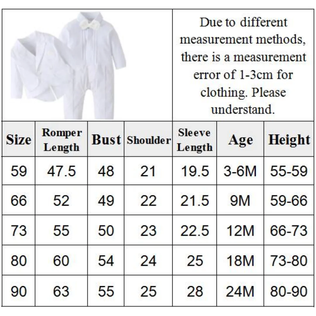 Long Sleeve White Baby Baptism Dress for Boys Romper with Double Breasted Coat Solid Newborn Children Set Infant Autumn Outfit