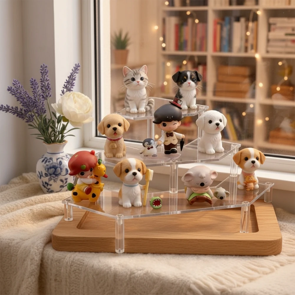 3-Tier Diamond Display Stand For Toys Figures Cosmetics Jewelry Organizer Shelf Transparent Acrylic Storage Home Decor