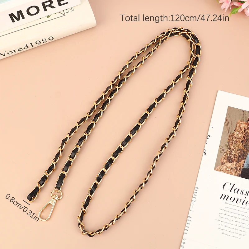 120cm Purse Chain Strap Diy Women Girl Crossbody Handbag Chains Replacement Leather Shoulder Bag Chain Straps Bag Part Accessory