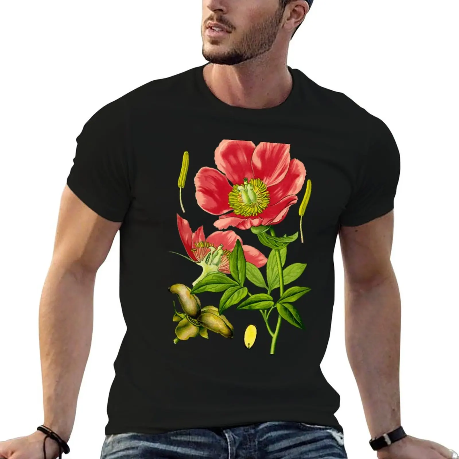 wild peony T-Shirt vintage anime shirt summer clothes man clothes Men's clothing