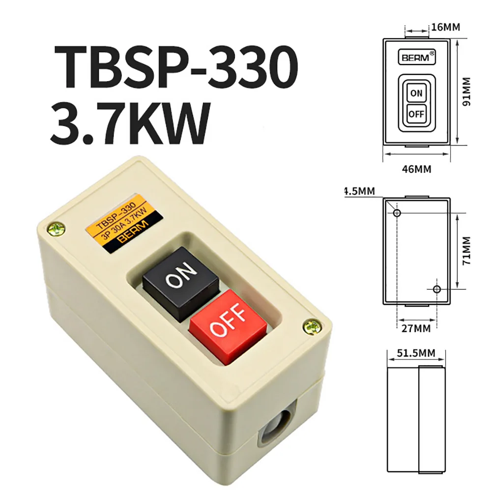 Push Button Switch Industrial Switch Workshop Factory 1PC 3 Phase 3.7KW 30A 3P Maintained On Off Power TBSP-330