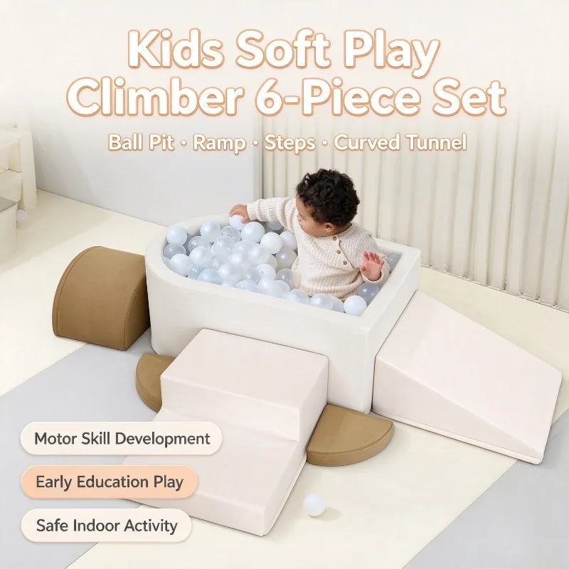 Kids Soft Ball Pool Set Foam Playpen Children Ball Pit Activity Play Blocks Ramp Steps Balls Pools Indoor Toddler Climber Toy