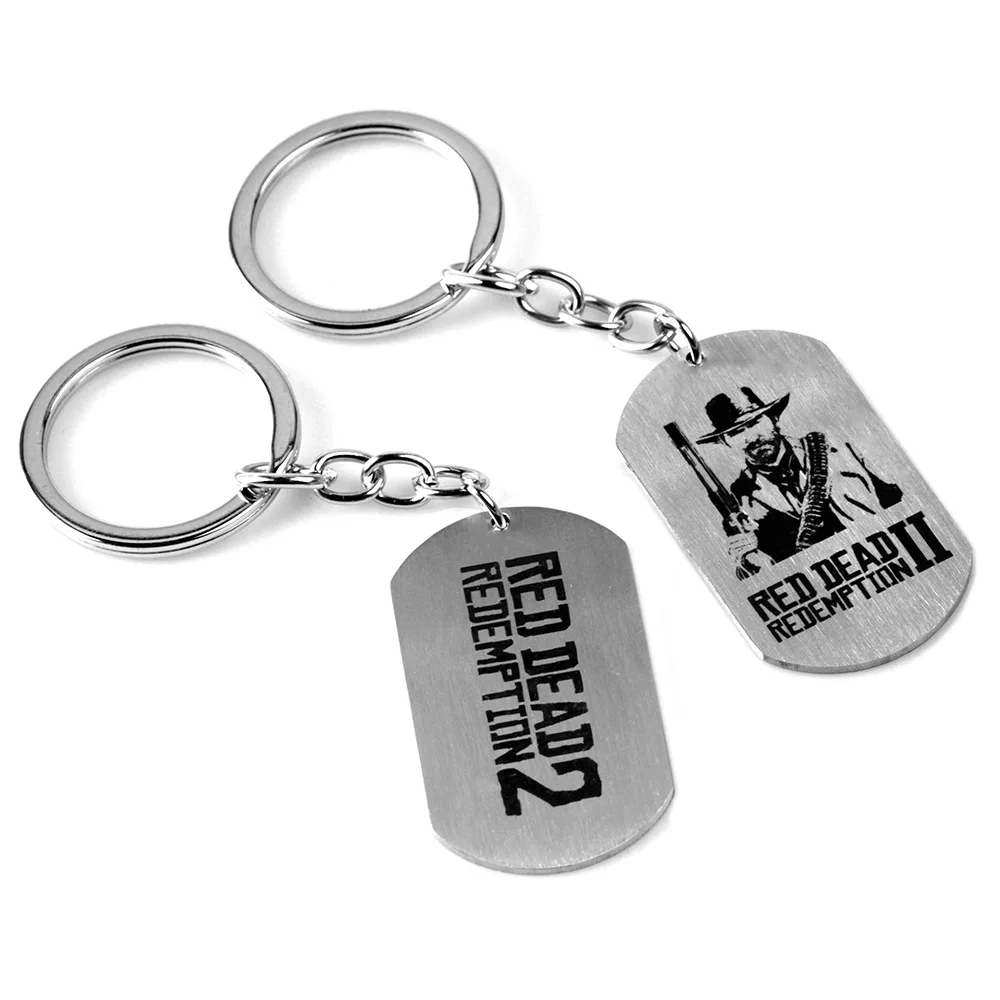 Vintage Red Dead Redemption Pendant Keychain Stainless Steel Dog Tag Key Ring Finder RDR2 Game Fans Collectible Jewelry Gift