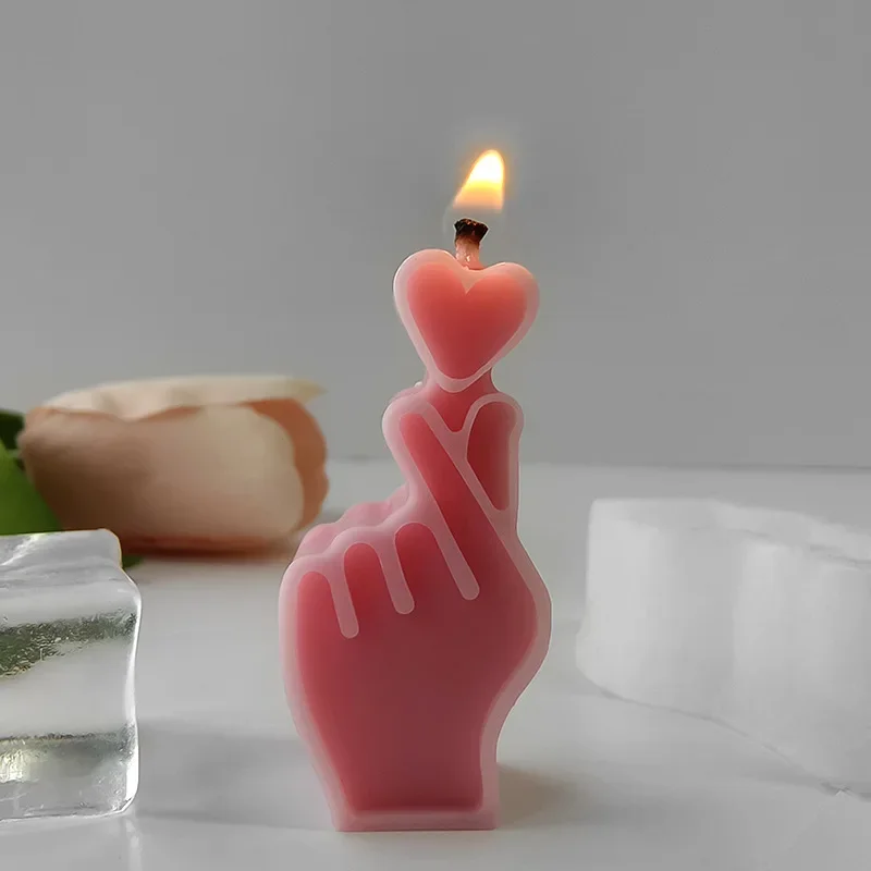 Valentine's Day Finger Heart Gesture Silicone Mold DIY Aroma Candle Resin Handmade Soap Mould Chocolate Cookie Baking Molds