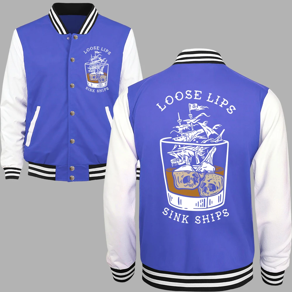 Loose Lips Sink Ships Glass Ship Printing Women Baseball Uniform Autumn Cotton Jackets Colorful Sportswear American Clothing
