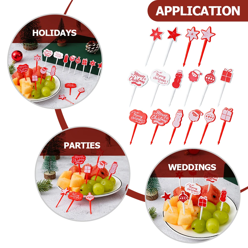 

16Pcs Christmas Decorative Fruit Picks Xmas Themed Party Cocktail Picks for Festive Occasions Party Ornament Appetizer Pick
