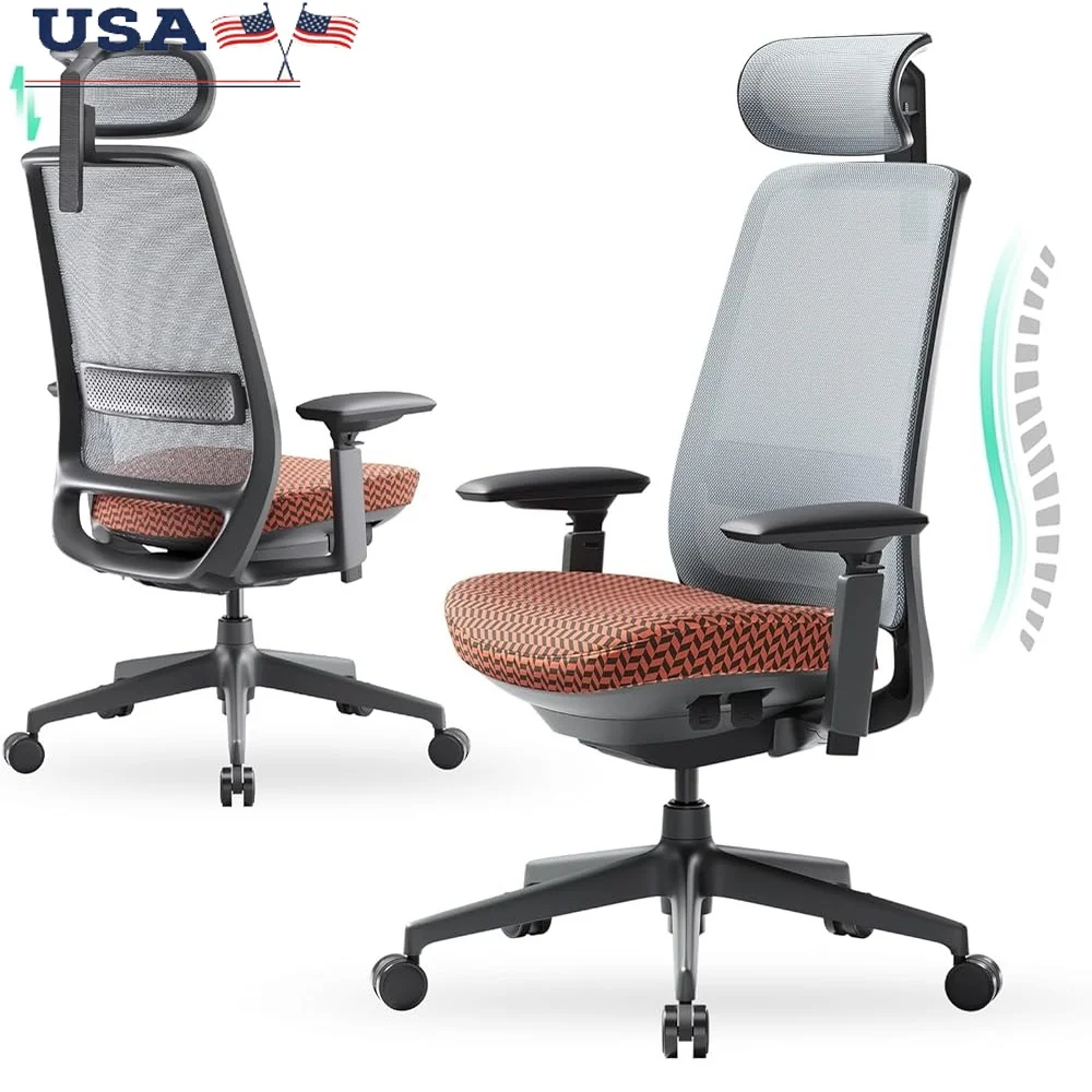 

Ergonomic Office Chair Mesh Desk Chair with Adjustable Headrest 4D Armrests Lumbar Support Tilt Lock Heavy Duty Comfort