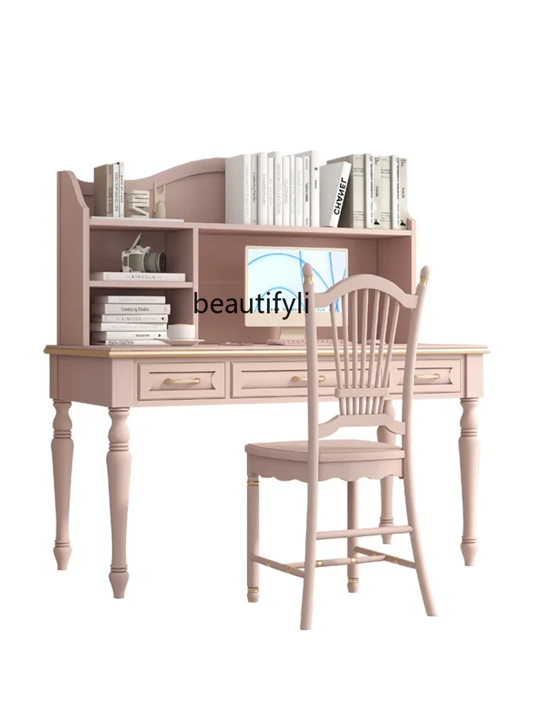 Minimalist light luxury study desk pink living room study table desk chair combination