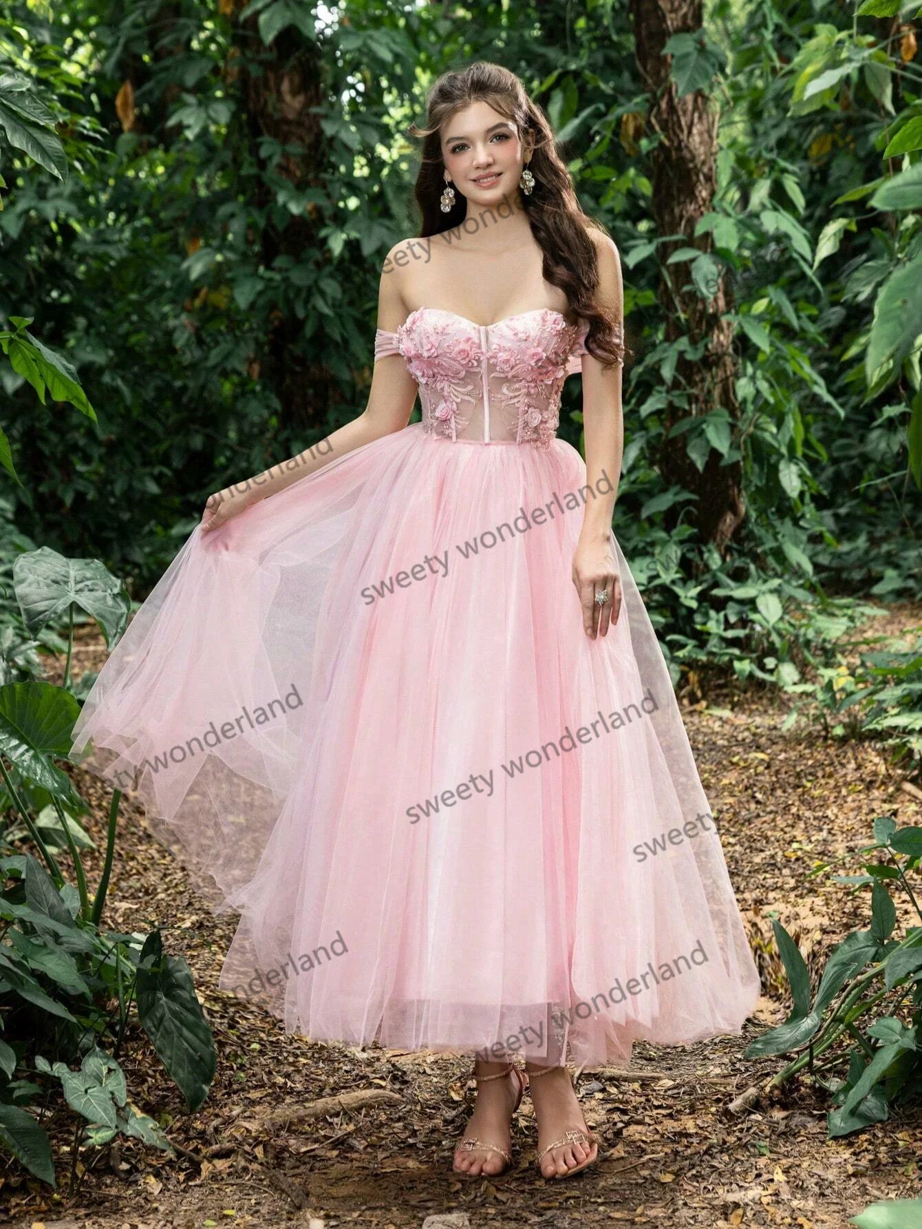 Pink Prom Dresses Women Transparent Corset Wedding Guest Dress Customized Tulle Midi vestidos de Novia Lace Party Robes