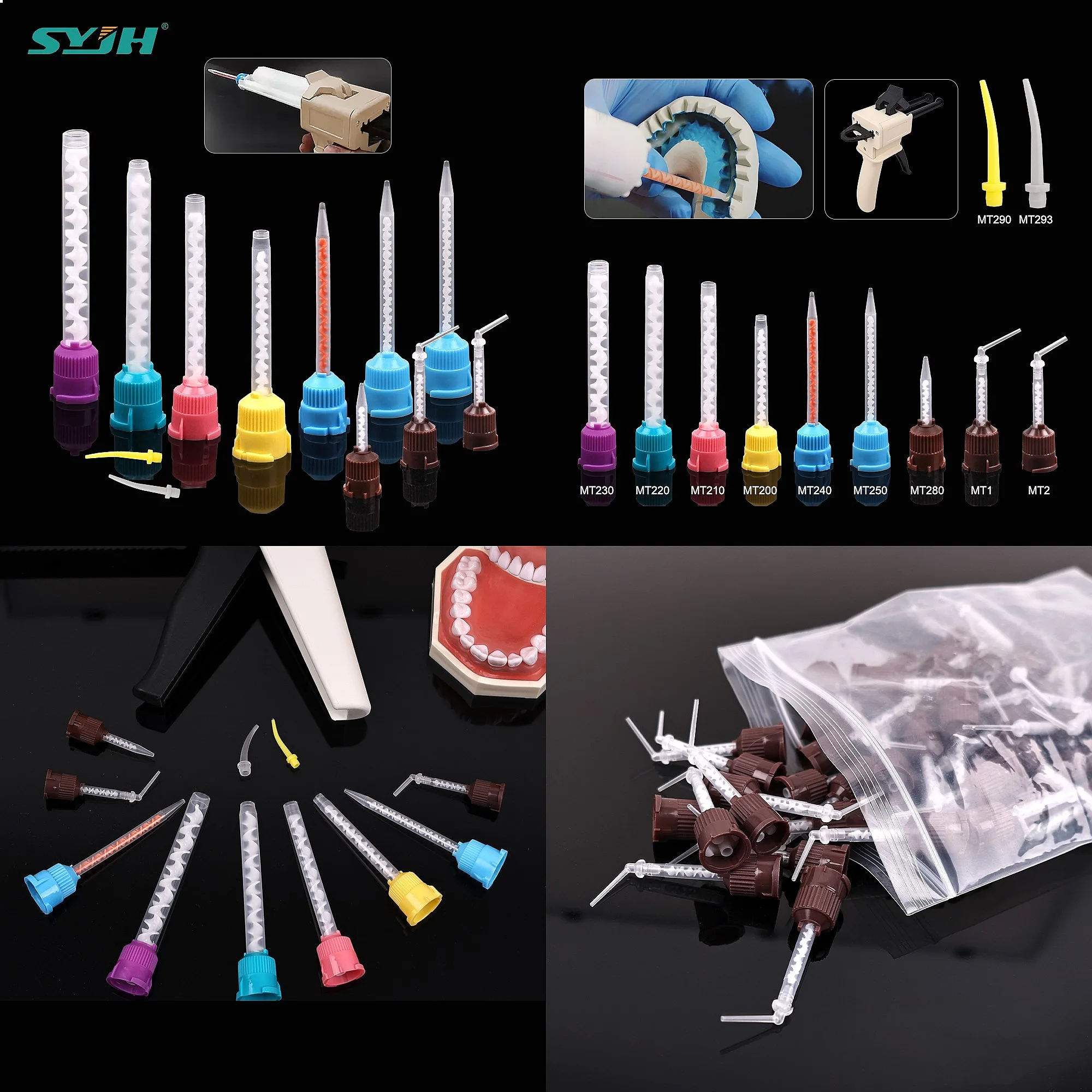Dentals Silicone Rubber Mixing Tips Disposable Mix Head for Impression Materials Lab Denture Color Mixing Tubes 50pcs