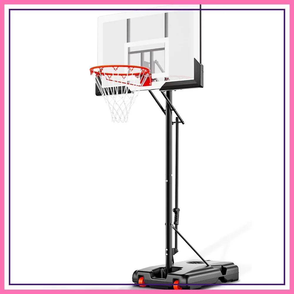 

44 Inch Portable Basketball Hoop, 4.8-10ft Adjustable Height, Outdoor Backyard Goal System for Youth & Adults