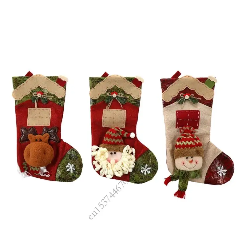 كيس هدايا تخزين كبير في عيد الميلاد لزخارف العطلات مع نسيج الكتان القوي وتصميم الرسوم المتحركة P9YB