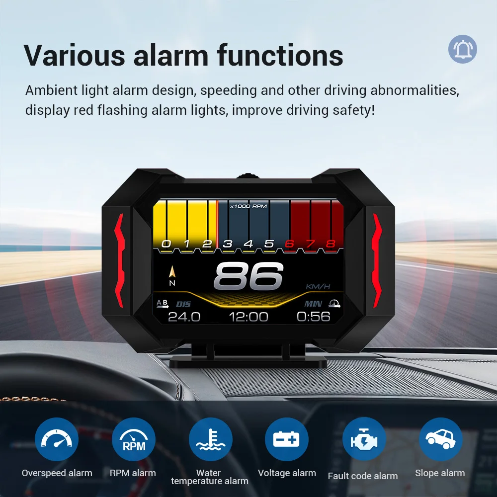 

NEW OBD + GPS HUD P25 Head Up Display Car Digital Speedometer Water Temp Fuel Consumption Slope Meter Slope Inclination Alarm