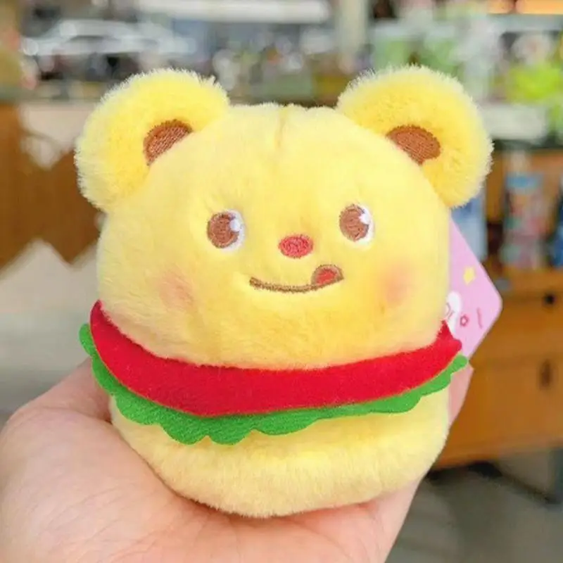 Cute Bear Keychain Funny Cartoon Plushie Stuffed Hamburger Bear Purse Pendant Keyring Stuffed Animal Plush Keychain for Kids