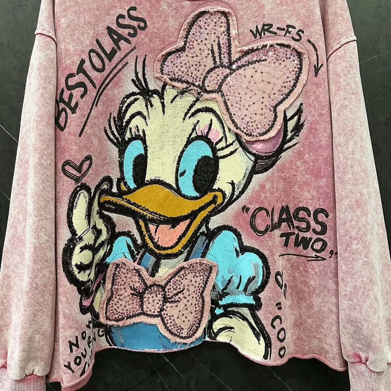 2025 Autumn Heavy Industry New Cute Age-Reducing Cartoon Crew Neck Sweatshirt Women's Loose Casual Style Versatile Top Sudaderas