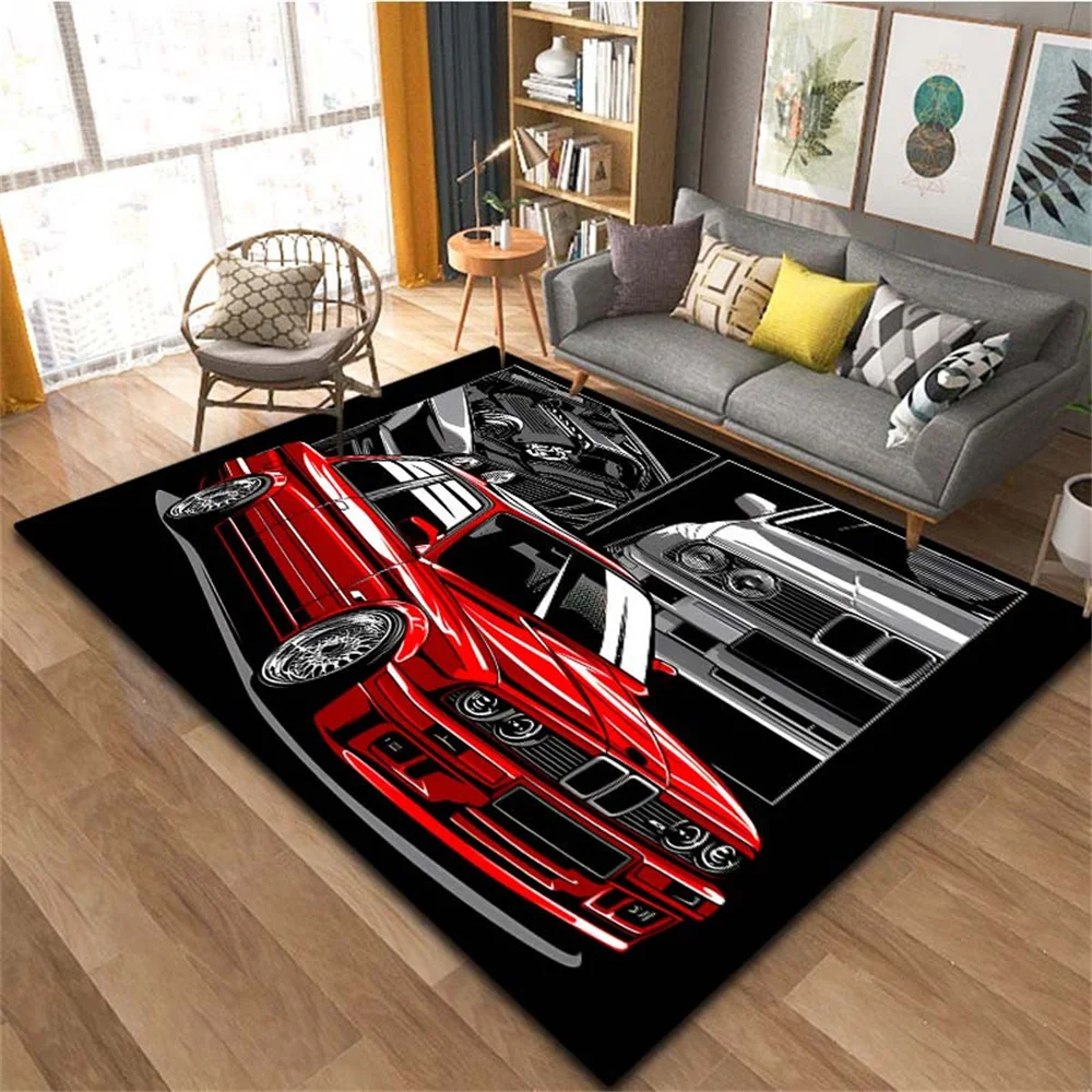 

Cool Sports Racing Cars Red Black Floor Door Carpet Non-Slip Mats Rectangle Area Rugs for Kids Living Room Bedroom Home Decor