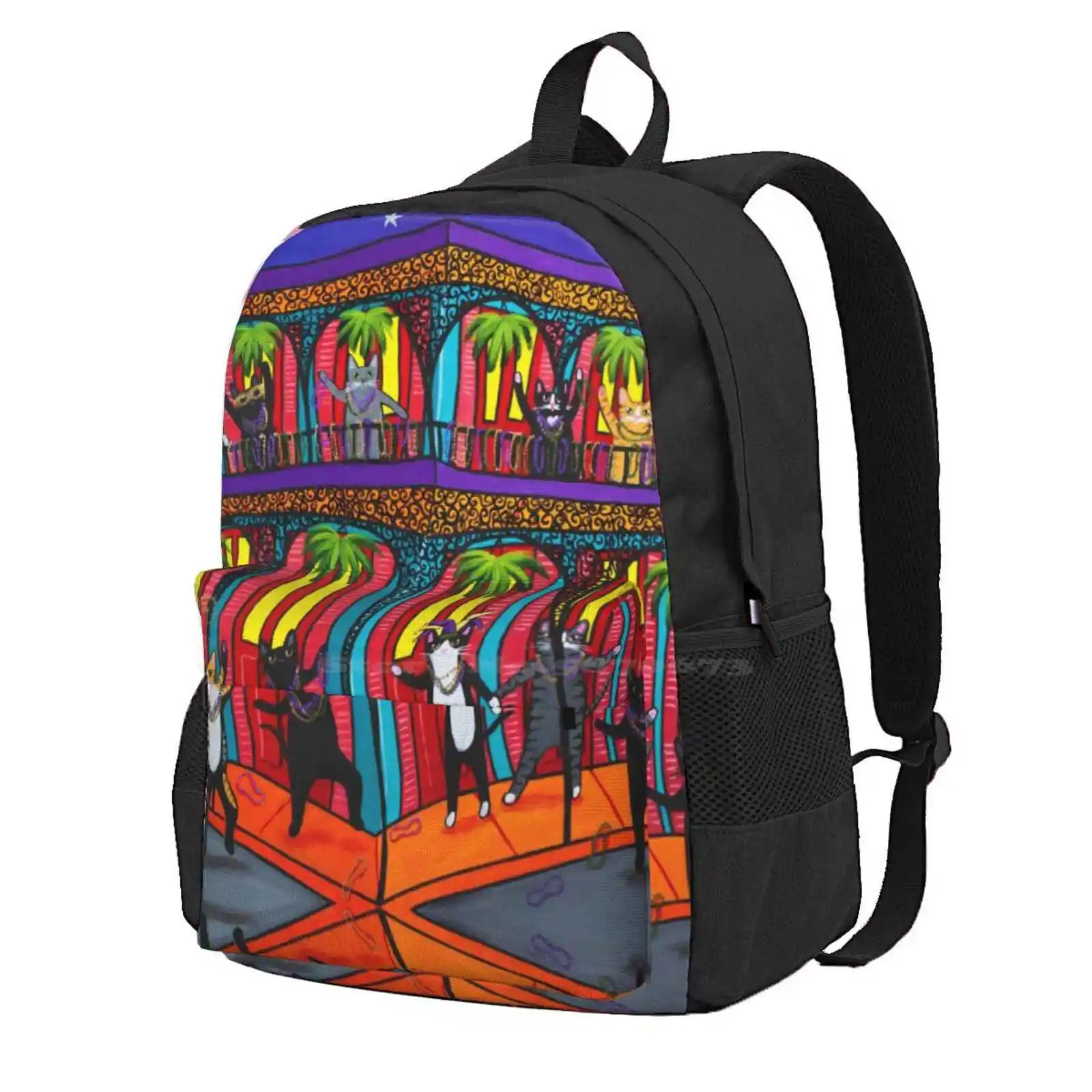 Mardi Gras Cats Hot Sale Schoolbag Backpack Fashion Bags Original Folk Art Mardi Gras New Orleans Nola Celebration Colorful